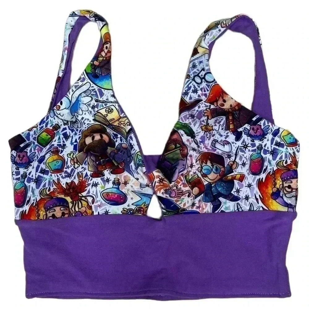 Handmade Harry Potter Cartoon Twist Bra | Yoga Top | Cotton Loungewear- Small